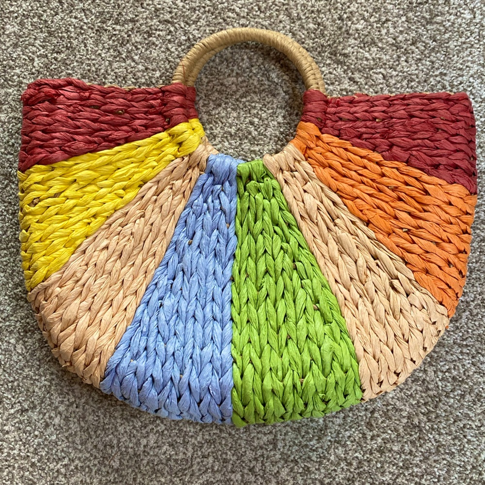 Rattan Straw Woven Multicolor Handbag